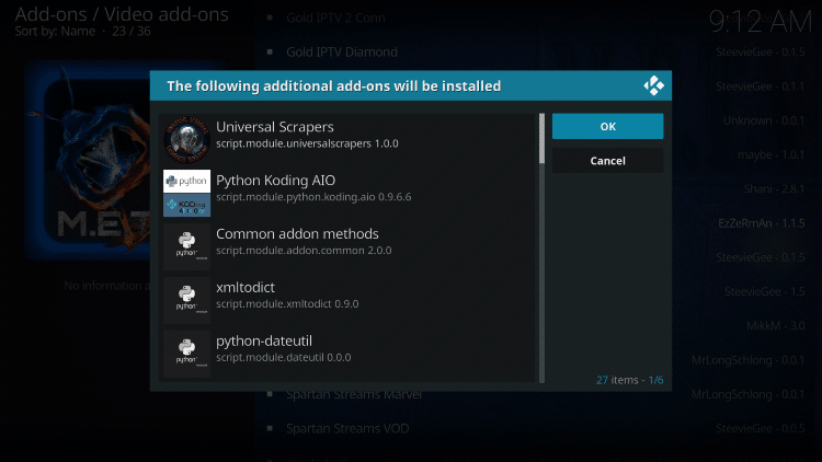 Kodi will then prompt the message below stating “The following additional add-ons will be installed”, Click OK