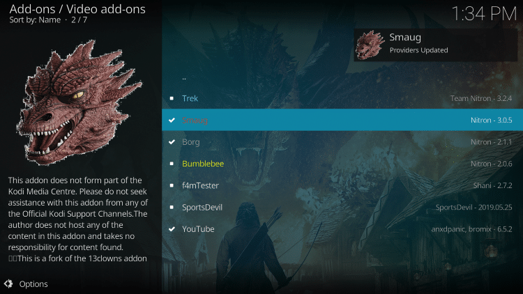 Wait a minute or two for the Smaug Kodi add-on to install