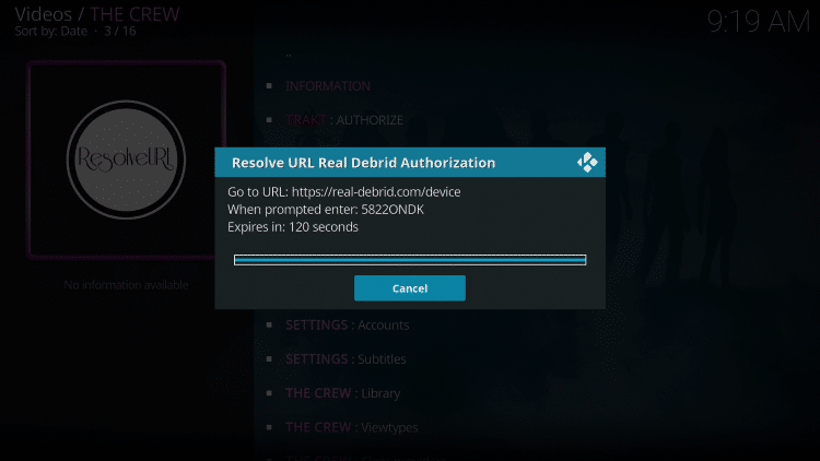 This screen will appear. Write down the code provided to help stop kodi buffering