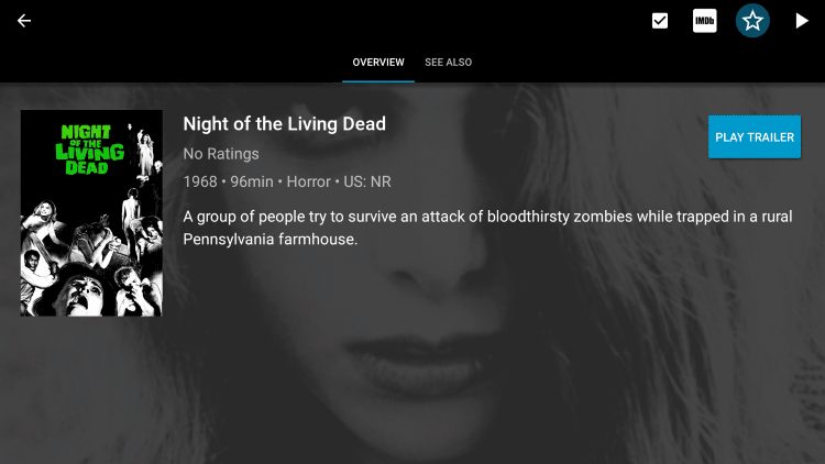 Within the Movie overview screen, hover over and click the star icon in the upper right