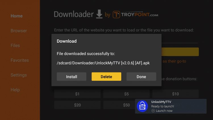 This will take you back to Downloader. Click Delete