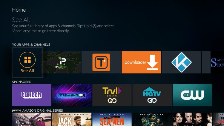 Return to device home-screen and under "Your Apps & Channels", click See All to the left