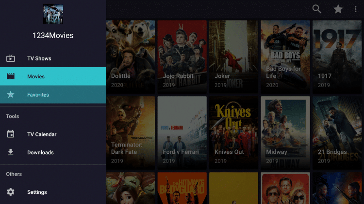 To view your Favorites, return to the Home screen of 1234Movies and select Favorites within the left menu