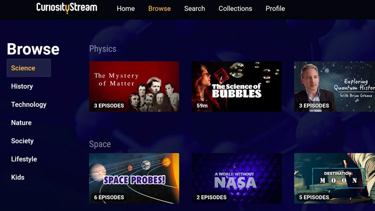 CuriousityStream - Categories