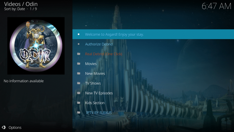 Installation of the Odin Kodi Addon is now complete!