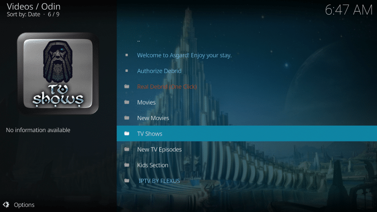 odin kodi addon categories