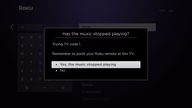 choose yes if music stops