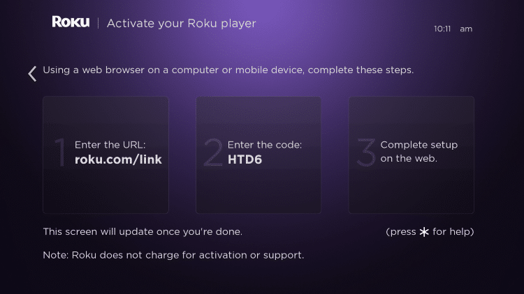 instructions to activate Roku device