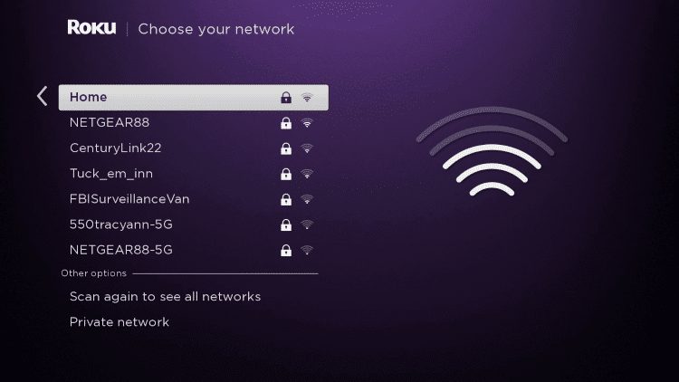select your wireless network