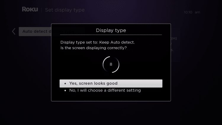 click yes, screen looks good