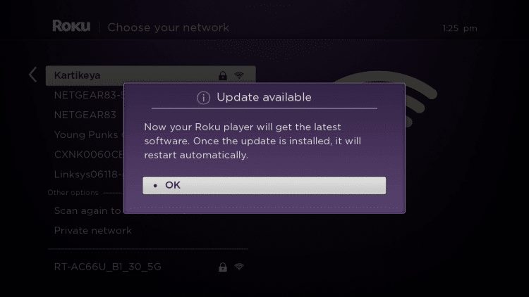 If you receive an "Update available" message click OK.