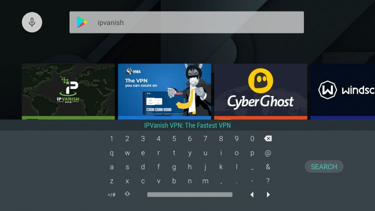 Type "ipvanish" into the search box and click Search.