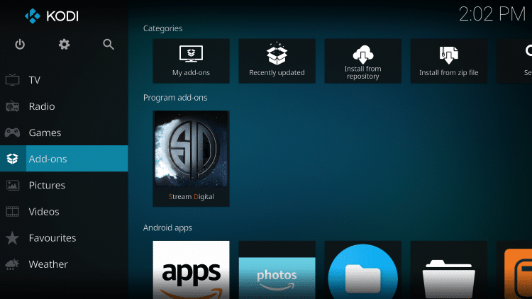 Go back to the home screen of Kodi and select Add-ons.