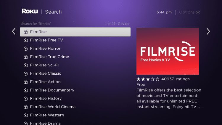 Click the first FilmRise option that appears