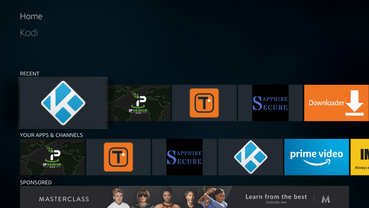 Once the download is complete, reopen Kodi from the Home menu