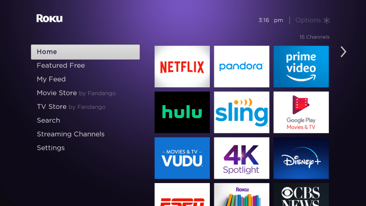 Return back to your Roku Home screen by clicking the back button on your remote a few times.