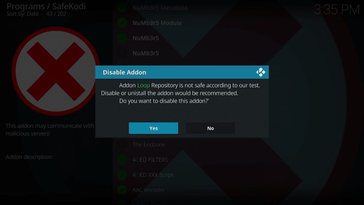 disable addon