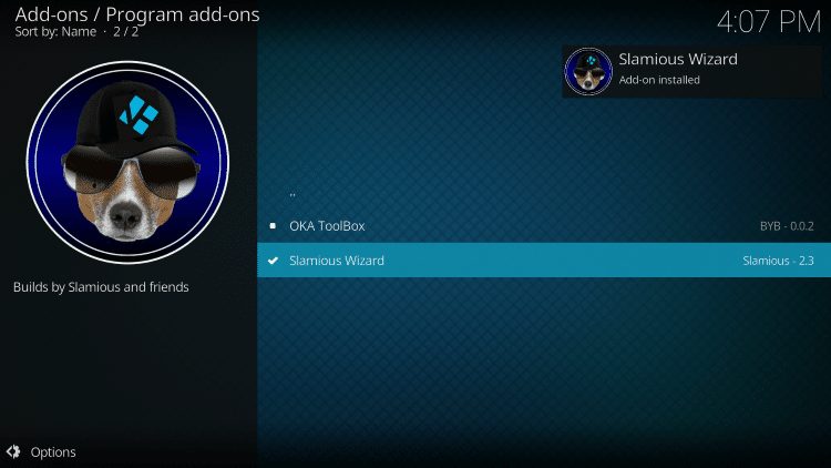 Wait a minute or two for the Slamious Wizard add-on to install