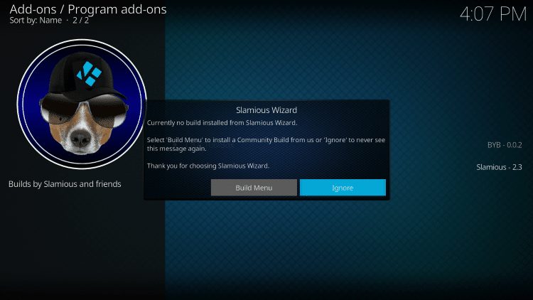 Select Ignore when this message appears, or just click the back button on your remote.