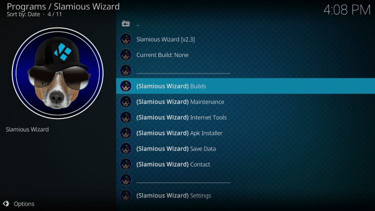 You are now inside the Slamious Wizard. Select Builds.