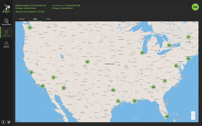 You can also check out the Map option to view the different IPVanish server locations across the world.
