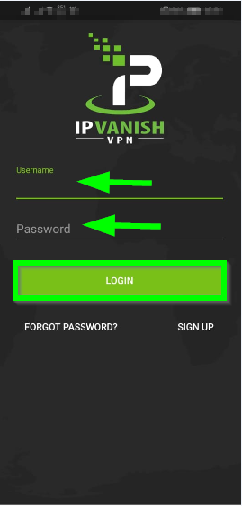 Enter your IPVanish username and password and click Login.