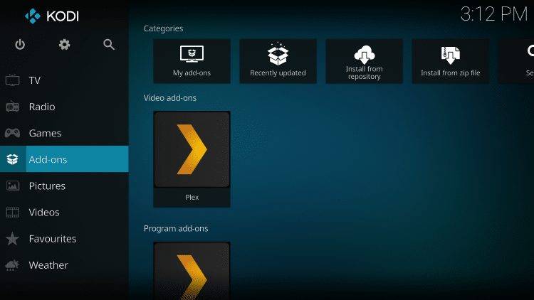 Return back to the home screen of Kodi and select add-ons