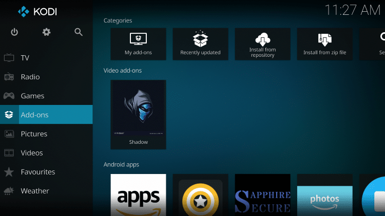 Return back to the home screen of Kodi and select add-ons