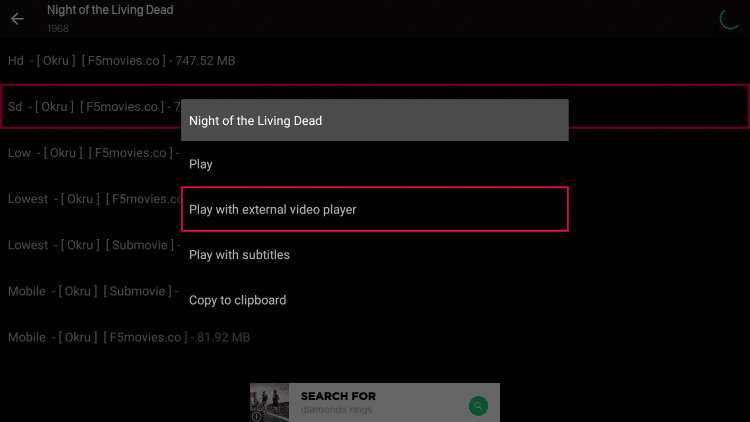 Select Play with external video player