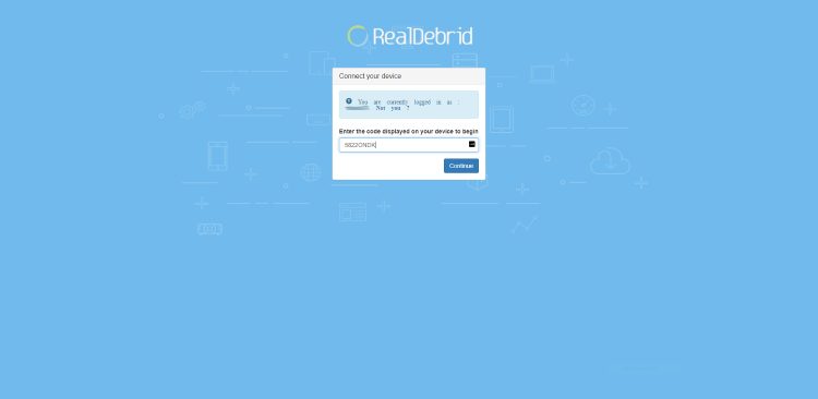 Type in code from above and click Continue