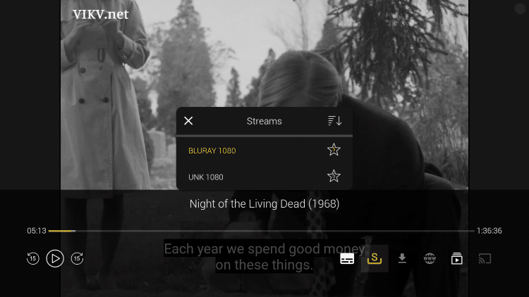 Once the Movie plays you will notice the playback menu below. Select the Subtitles icon.