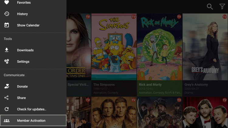 Scroll down on the cinema apk menu and choose Member Activation