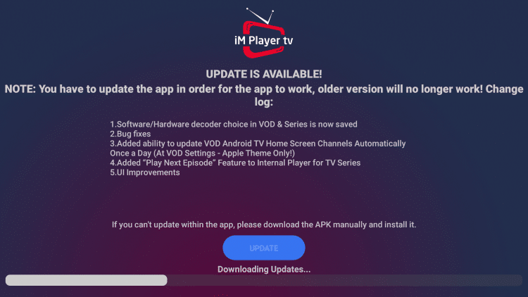 Wait a few seconds for iMPlayer to update.