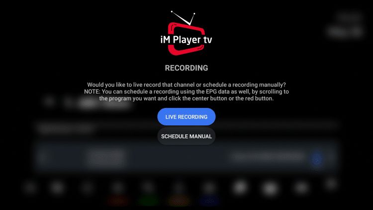 When this screen appears click Live Recording.