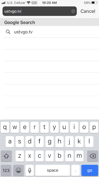 Click the Search icon and enter in the following URL - ustvgo.tv and click Go.