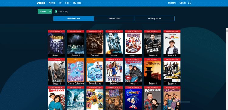 vudu homepage to watch tv shows online free