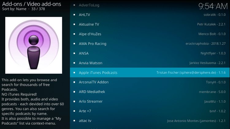 Step 5 - How to Install Apple iTunes Podcasts Kodi Addon Guide
