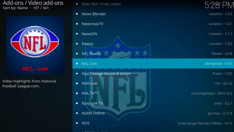 Step 5 - How to Install NFL.com Kodi Addon Guide