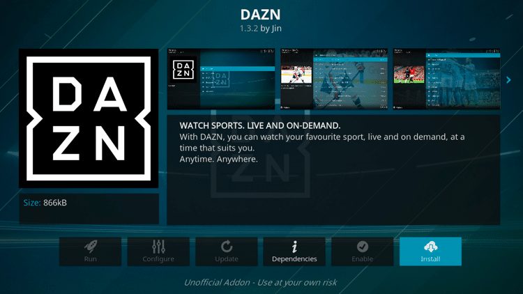 Step 6 - How to Install DAZN Kodi Addon Guide