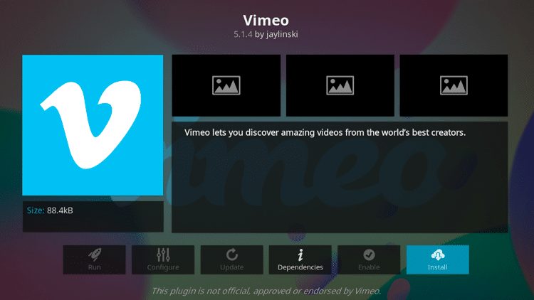 Step 6 - How to Install Vimeo Kodi Addon Guide
