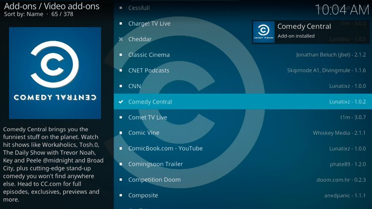 Step 8 - How to Install Comedy Central Kodi Addon Guide