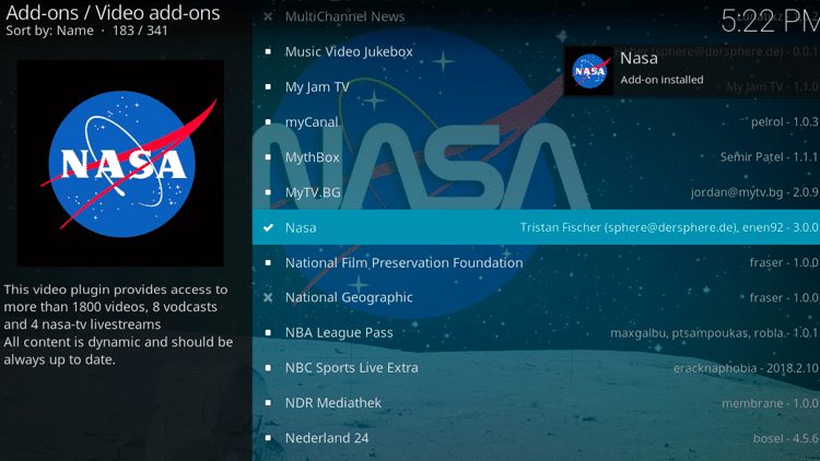 Step 8 - How to Install NASA Kodi Addon Guide