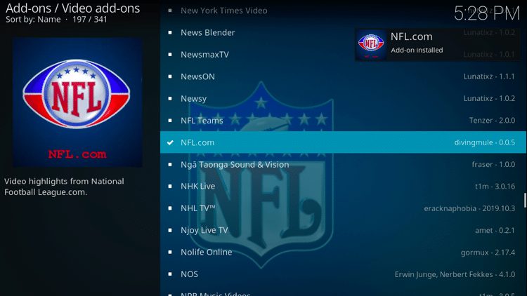 Step 8 - How to Install NFL.com Kodi Addon Guide