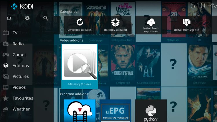 Step 9 - How to Install Missing Movies Kodi Addon Guide