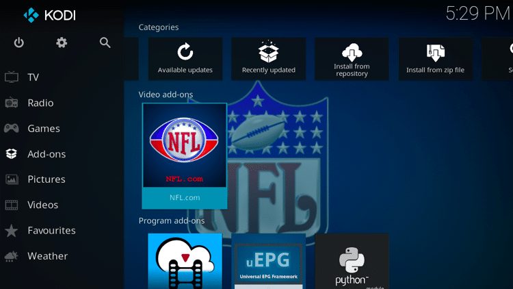 Step 9 - How to Install NFL.com Kodi Addon Guide
