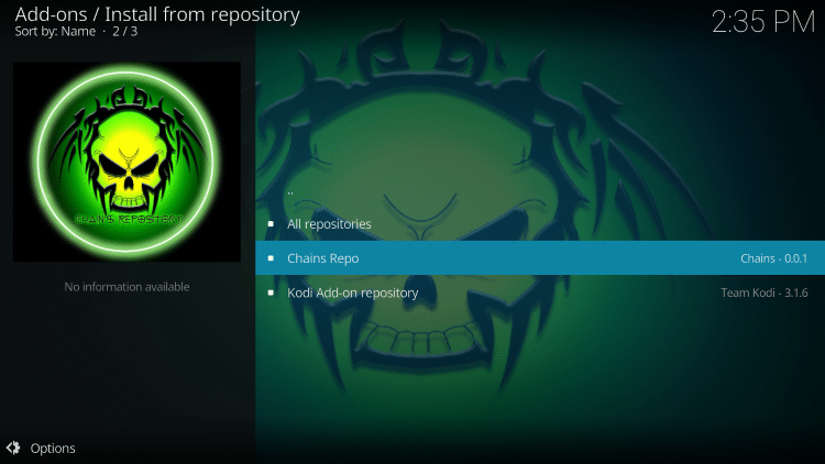 Scroll down and choose Chains Repo
