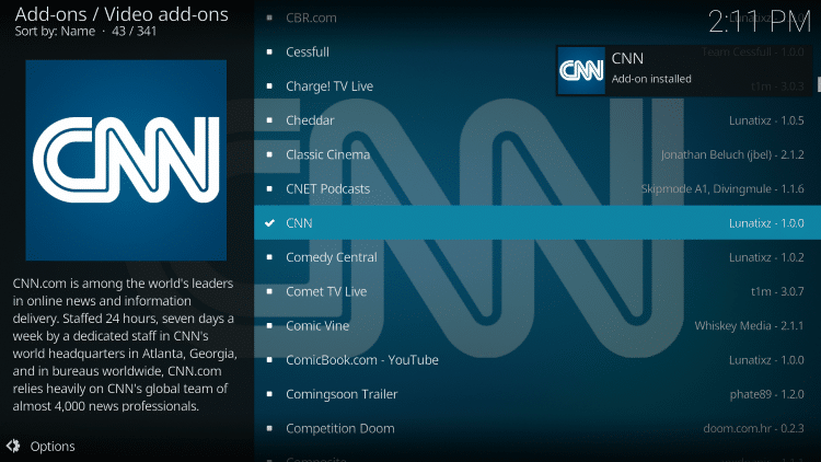 Wait for CNN add-on installed message to appear