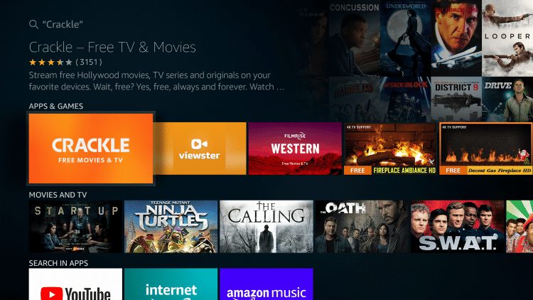 Select the Crackle app under Apps & Games