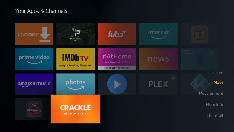 Hover over the Crackle app and select Move