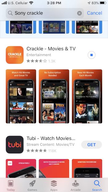 Wait a few seconds for the Crackle app to install
